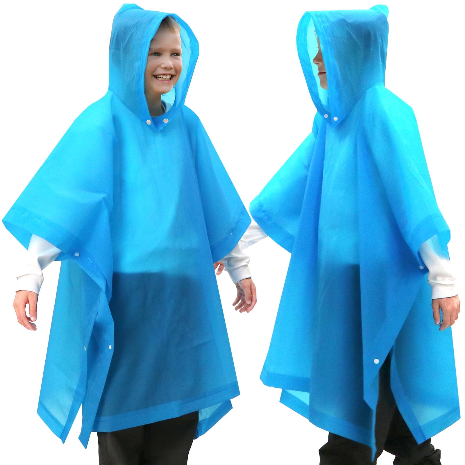 ANYOO Poncho de lluvia impermeable para niños y niñas, paquete de 2 capas de lluvia ligeras de PEVA con capucha grande para niños de altura de 100 a 150 cm