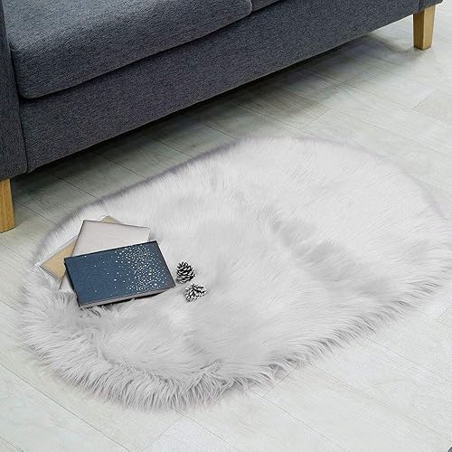 Miniatura 37 de RosieLily Alfombra de piel sintética ultra suave de 1.3 x 2 pies, alfombra lanuda de piel de oveja, alfombra gris mullida lavable a máquina