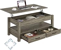 Vista 17 de Mesa Auxiliar, Mesa de Centro con Cajones y Compartimento Oculto, Mesa Central Retro con Tablero de Elevación de Madera, para Sala de Estar Espresso