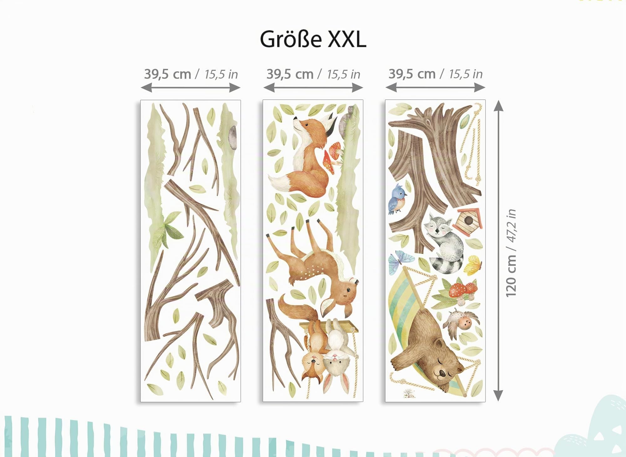 Wandtattoo Waldtiere Baum Wandsticker für Babyzimmer Bär Fuchs REH Wandaufkleber Kinderzimmer Schlafzimmer Wanddeko DK1134-05
