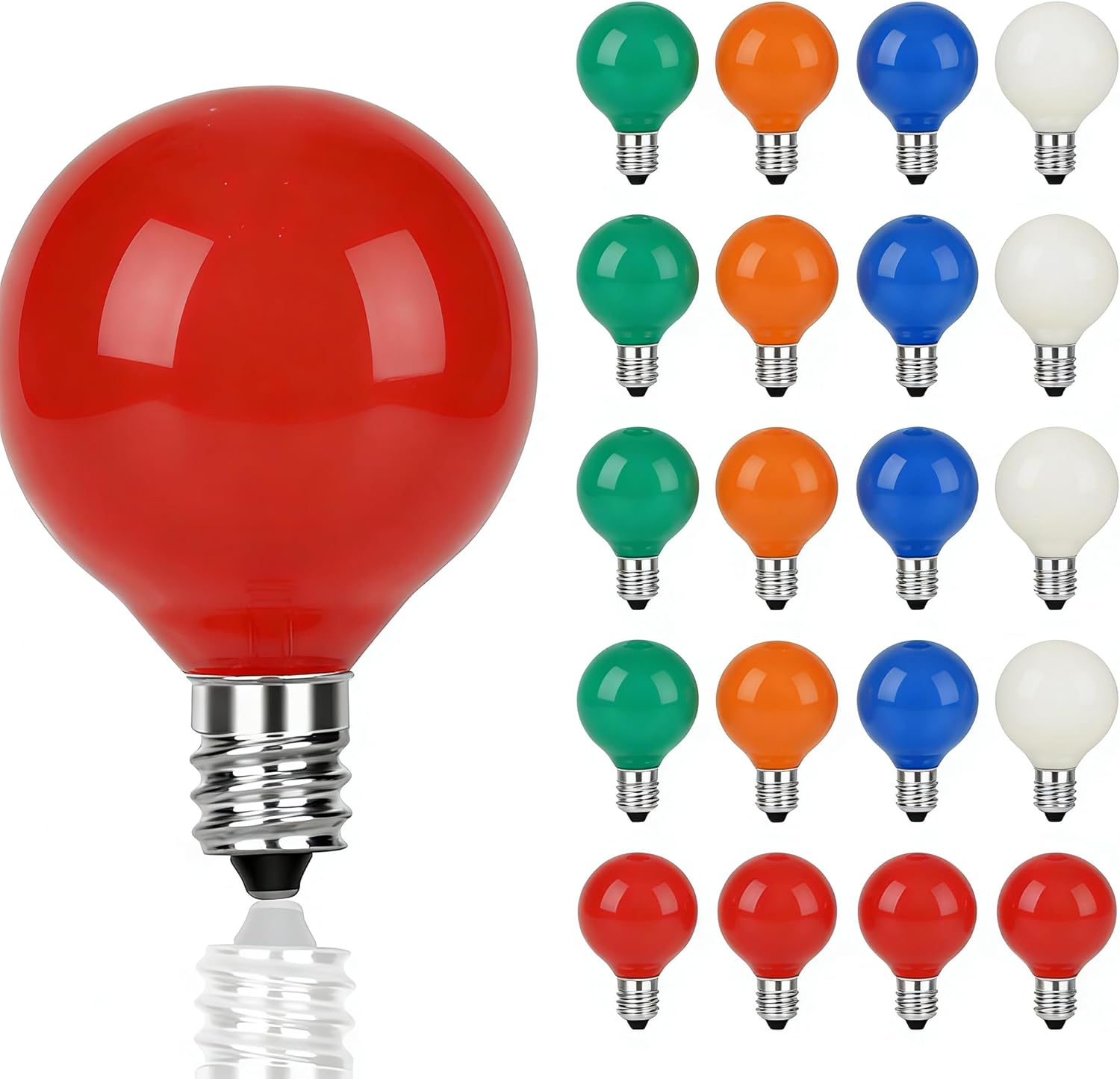 Multicolor G40 Christmas Replacement Light Bulbs, 25 Pack G40 5W Incandescent Bulbs, C7/E12 Candelabra Base for Chandelier, Ceiling Fan Light, Decorative Vanity Lights