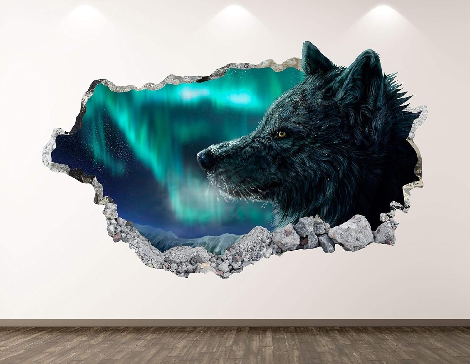 Vinilos Decorativos 3D Rotos Wolf Aurora Tatuaje de pared vinilo extraíble decoración del hogar Calcomanías impermeables para Guardería Habitación Decoración de pared 70x122cm