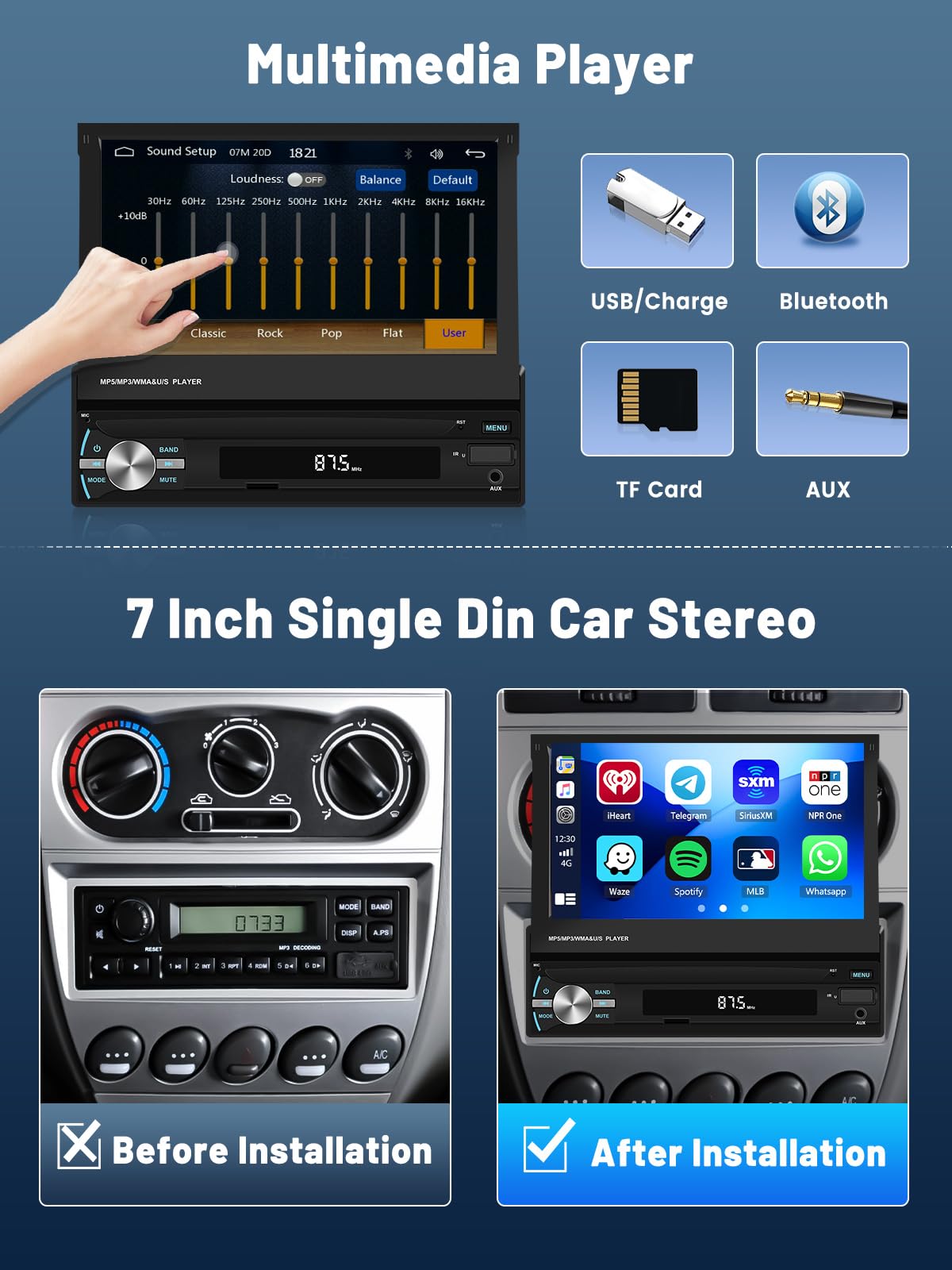 Autoradio 1 DIN Con Carplay E Android Auto Wireless
