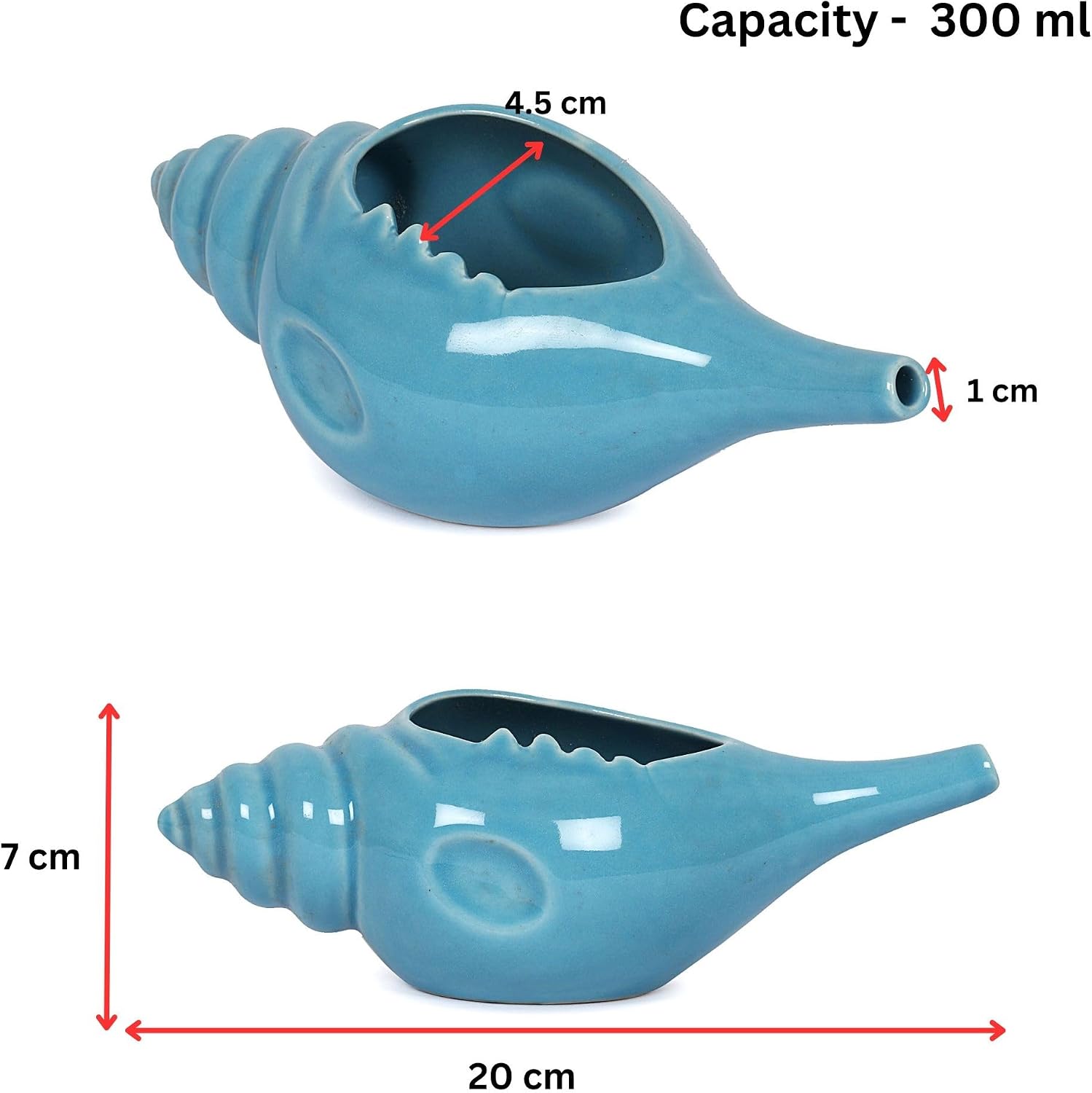 Qimacplus Ceramic Shell Neti Pot, Blue