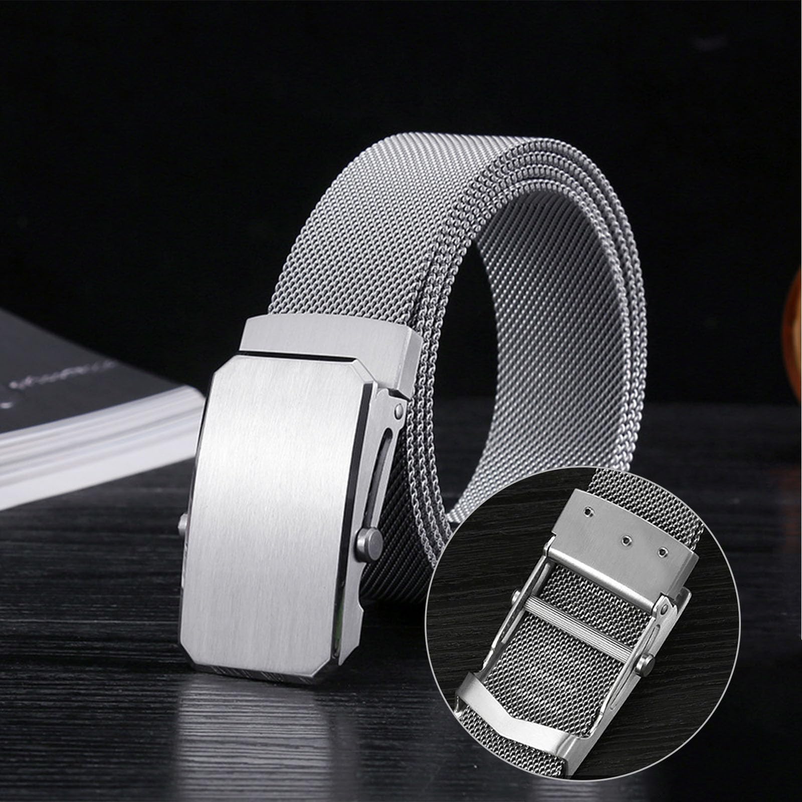 Ceinture tressée en acier inoxydable pour hommes, ceintures magnétiques en métal pour hommes avec boucle automatique en acier inoxydable