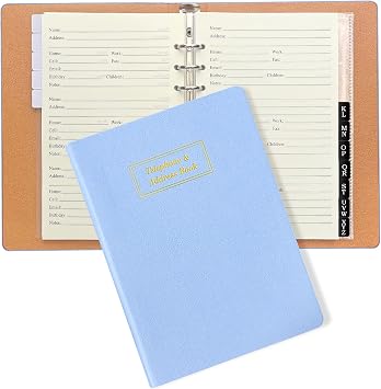 Refillable Address Book with Alphabetical Tabs, Blue Foil Hardcover Phone Book 648 Contact Book, 48 Password Combo Book, Large Print Address Books for Seniors, A5, Blue