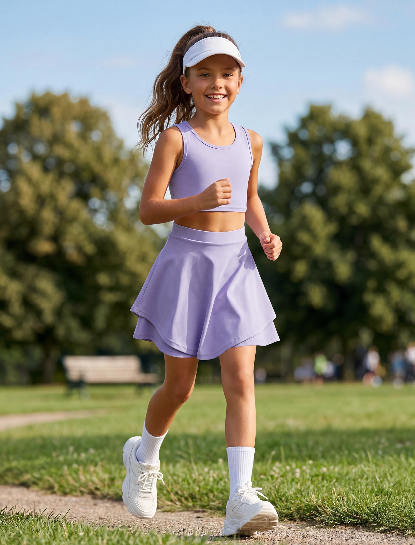 IWEMEK Tennisrock-Set für Mädchen, gerüschter Skort mit integrierten Shorts