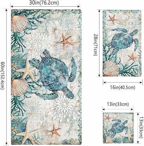 Miniatura 4 de Juego de 3 toallas de baño de tortugas marinas, decoración de baño de tortuga marina de lujo, toallas de ducha suaves con mapa retro con estrellas