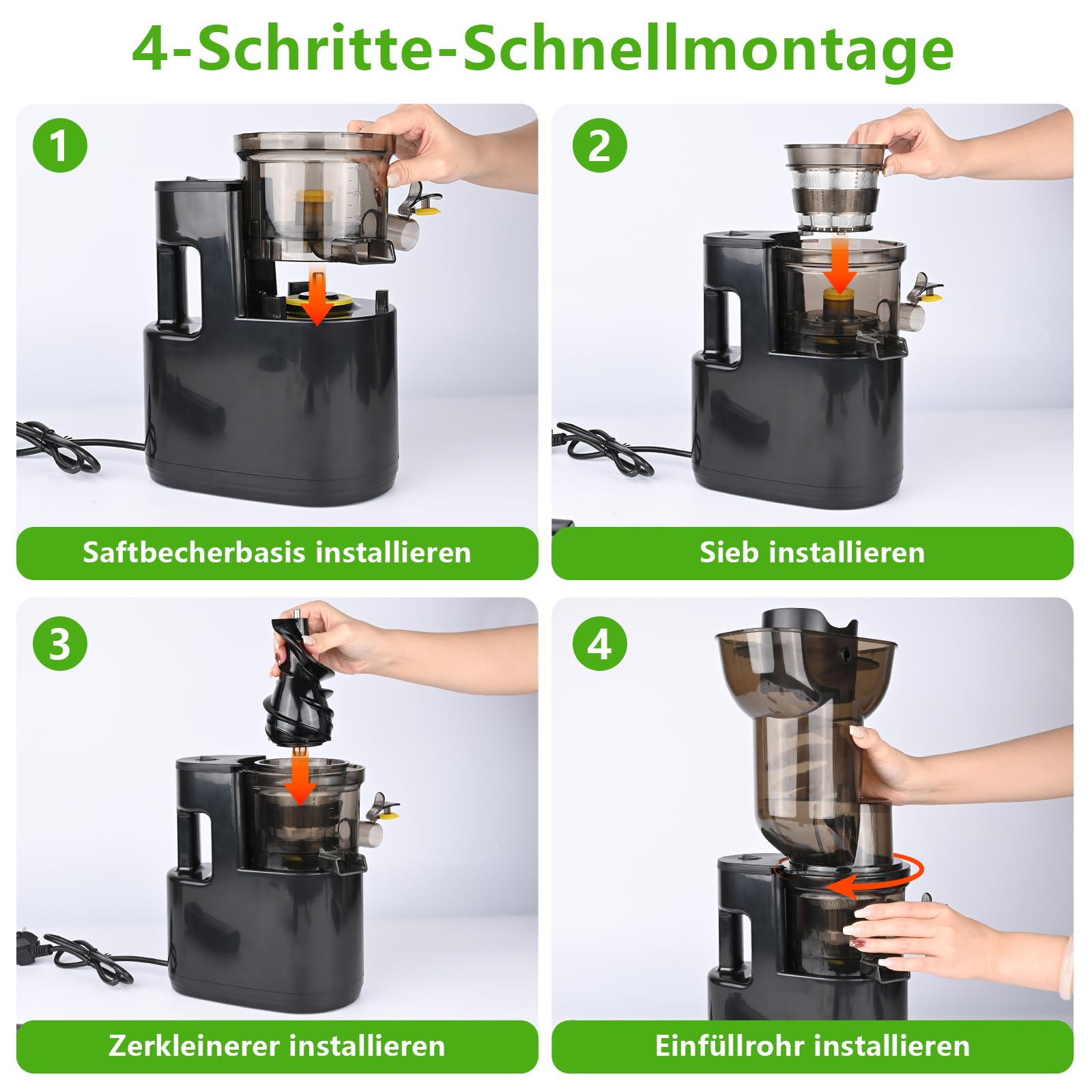 Entsafter Slow juicer 500W mit 98mm Großem Einfüllschacht,Entsafter Gemüse und Obst Testsieger,Extraktionsrate von bis zu 98%,BPA-Frei,Leicht zu Reinigen,Saftpresse