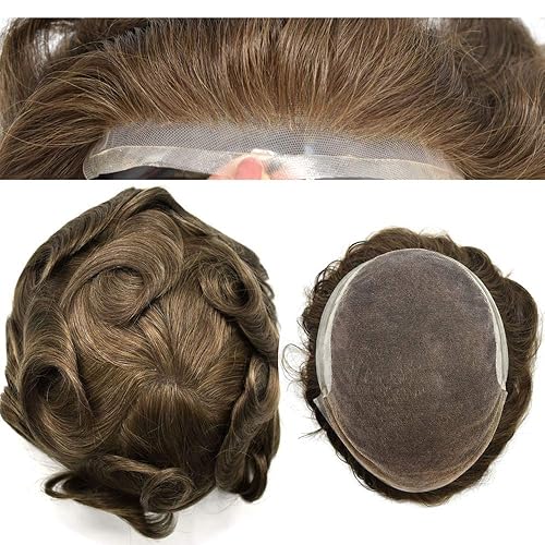 Miniatura 9 de Sistema de repuesto de cabello humano europeo con encaje frontal suizo para hombre, tupé para hombre, pieza de cabello, nudo blanqueado, línea