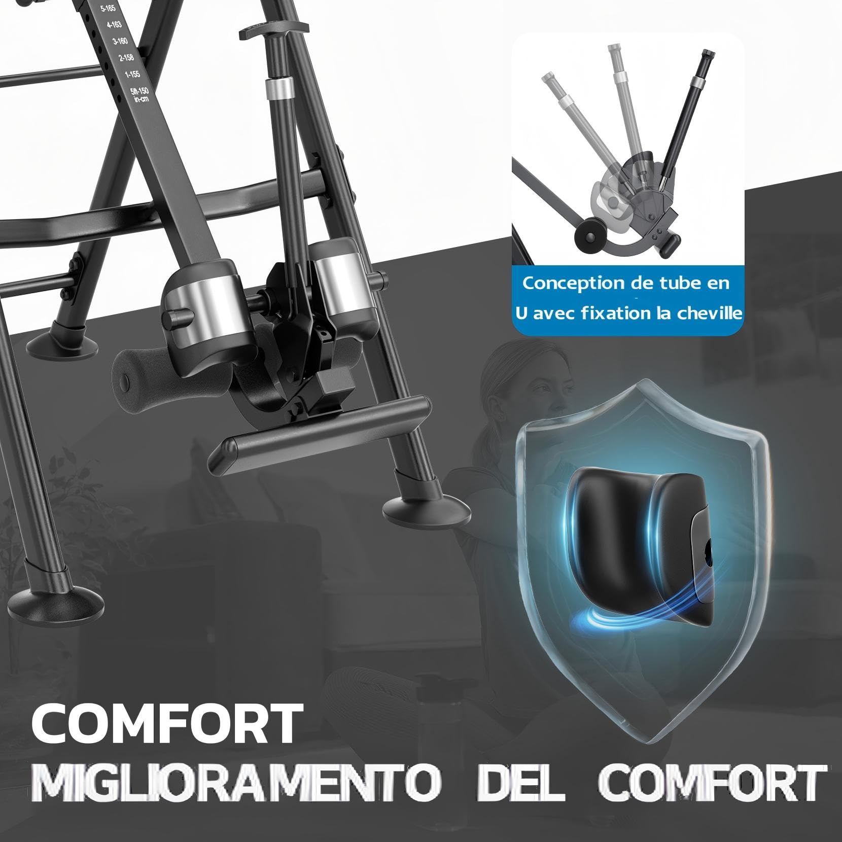YOLEO Table d'inversion par Gravité, Robust, Angle Réglable par Gravité | Pliable, avec Coussin de Soutien Lombaire Poids de l'utilisateur jusqu'à 300 lbs