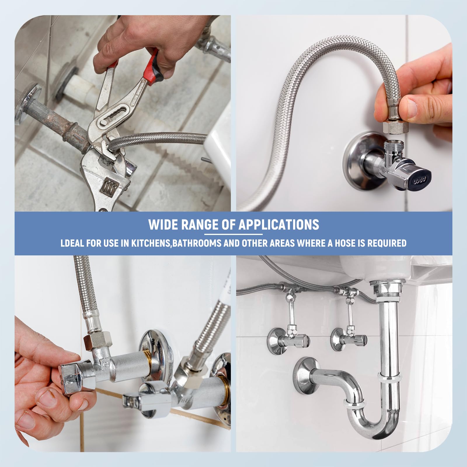 4 Pezzi Tubo Flessibile 3/8, Prolunga Flessibile con Intrecciatura in Acciaio Inox, con Raccordo Filettatura Esterna, Tubo Corazzato flessibile 3/8" per Cucina Bagno Miscelatore 20 CM/10 CM