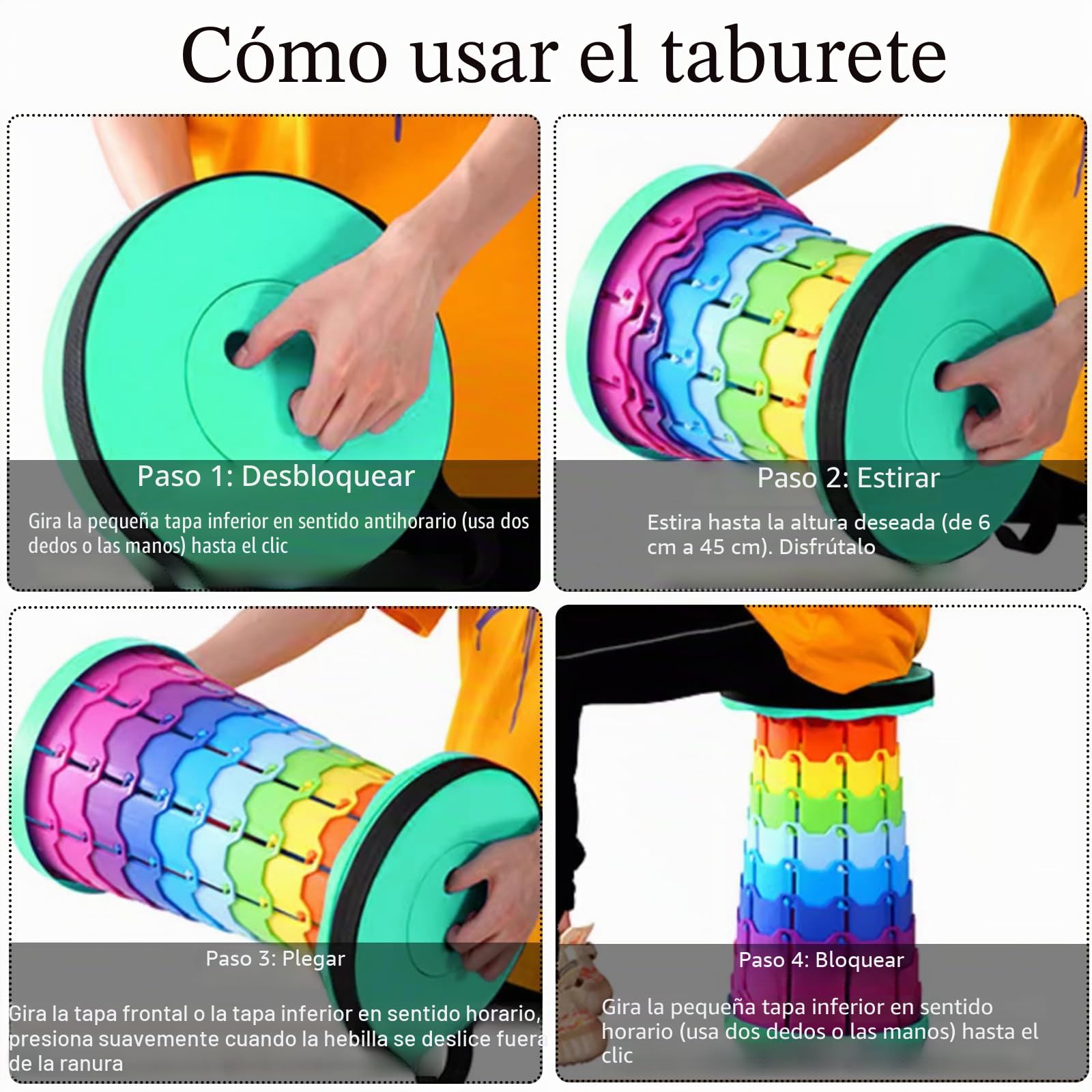 Taburete Plegable Portátil Ajustable en Altura 200 kg