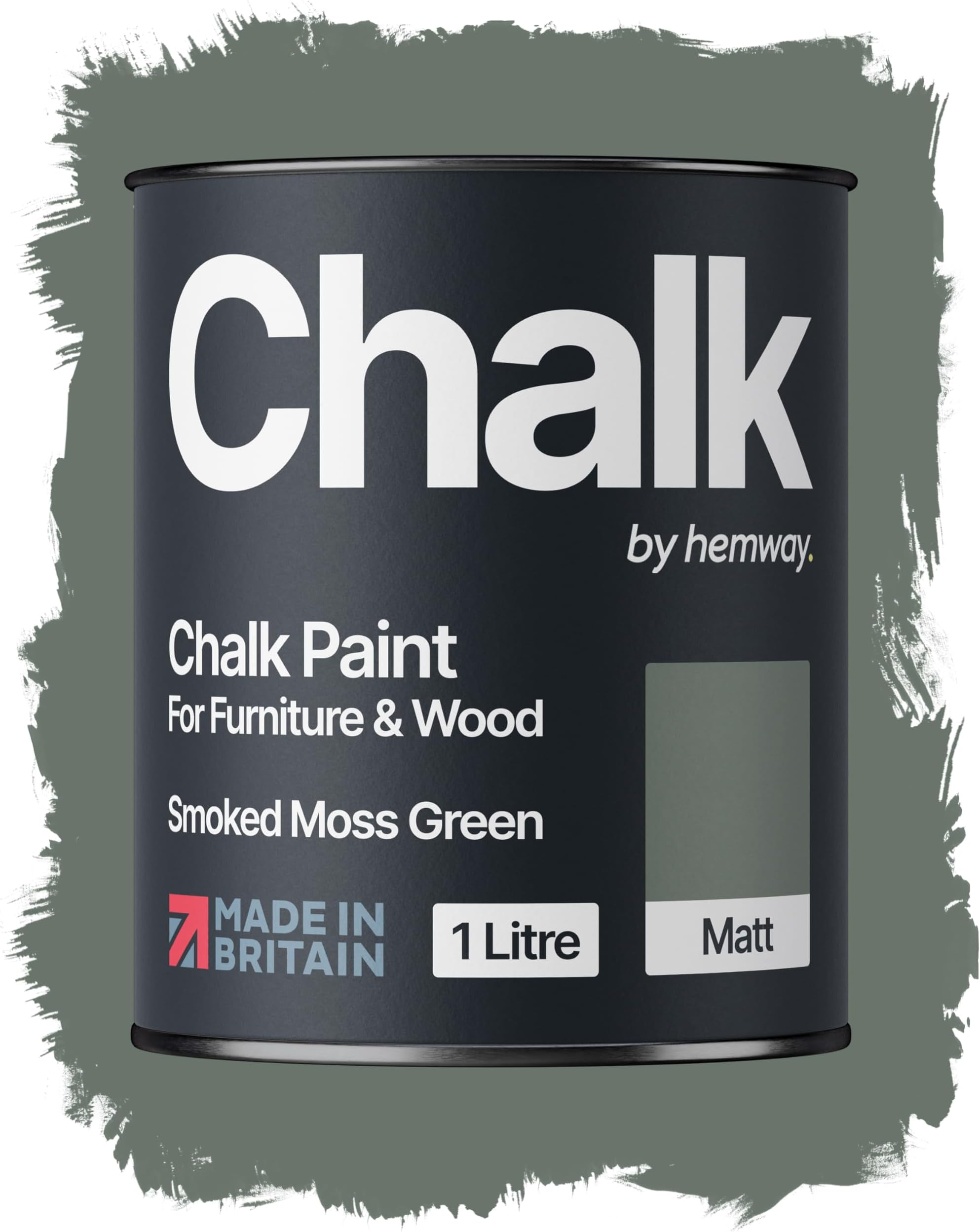 Hemway Chalk Paint Smoked Moss Green Furniture Paint 1L, Matt Finish Shabby Chic, Chalk Furniture & Walls, Quick Dry & 1 Coat