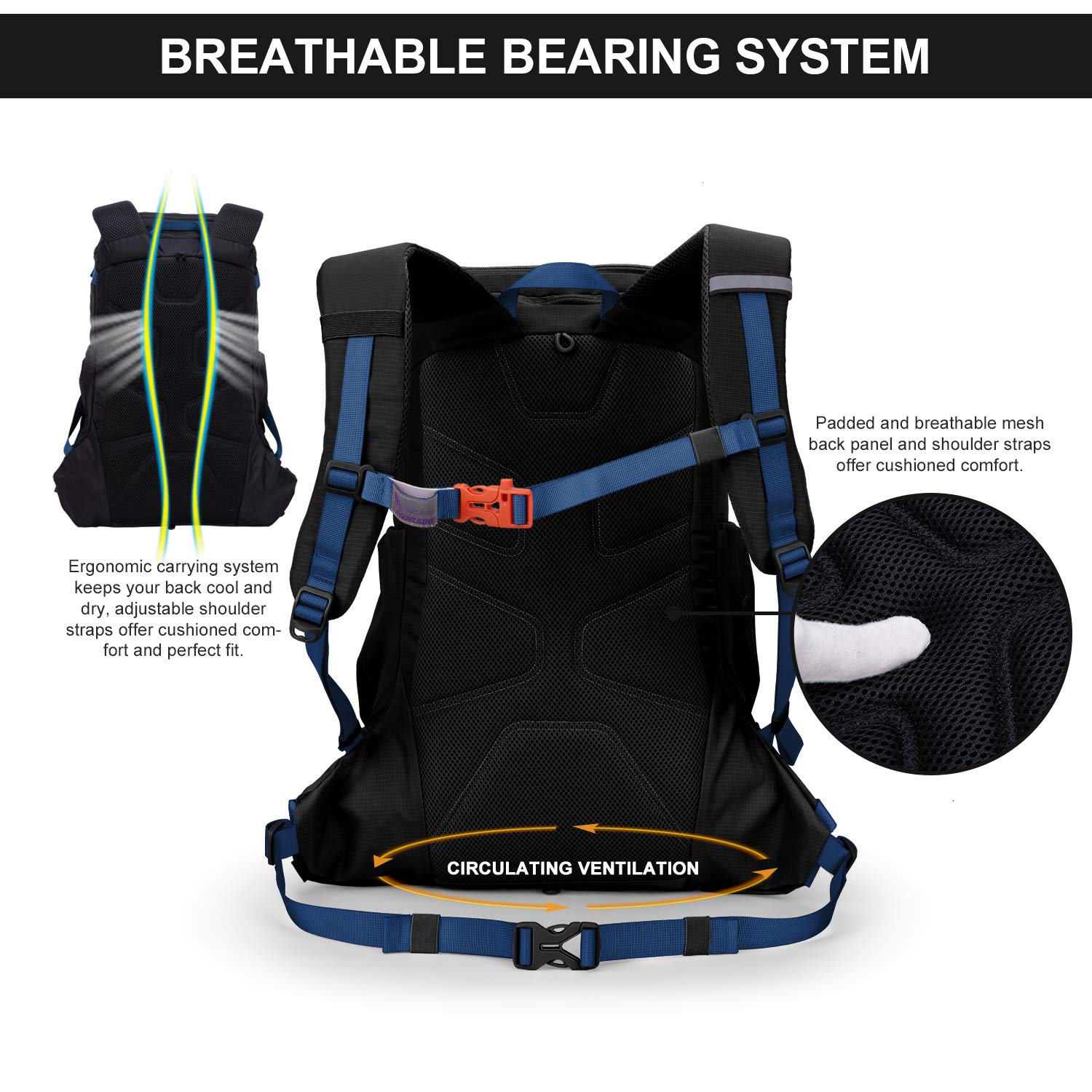 Mountaintop 35L Wanderrucksack Herren Damen Reiserucksack Trekkingrucksack Outdoor Rucksäcke mit Regenhülle für Camping Wandern Radfahren Tagesausflüge, 55x30x18cm
