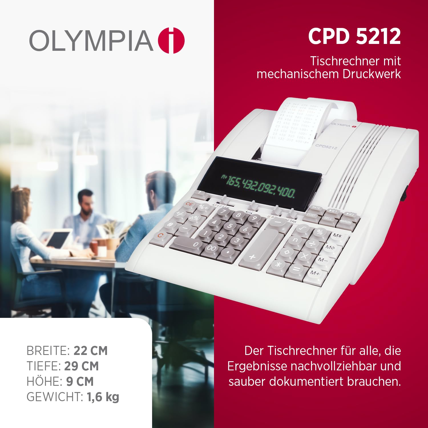 Olympia CPD 5212 Tischrechner mit 2-Farb-Druck 12-stellig 4,1 Zeilen/Sek. Rechenmaschine