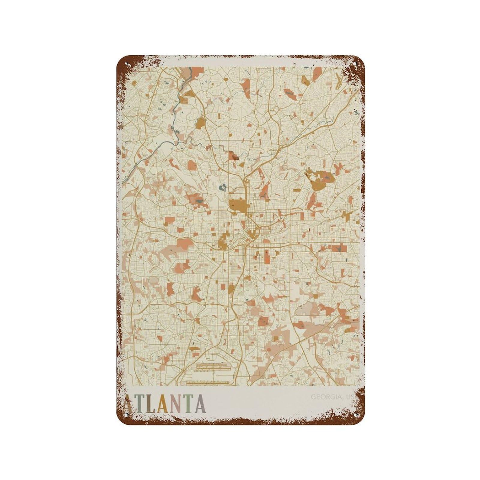 xiaoxiaoshen Atlanta Map City Georgia United States Boho (2) Wall Decor Art Metal Tin Poster Modern Home Decor Art Home Bar Shop Decorations Vintage Sign 30x20cm