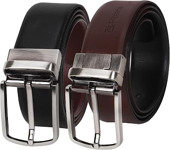 Pitaara Genuine Leather Reversible Belt For Men, Plain Pattern Black/Brown