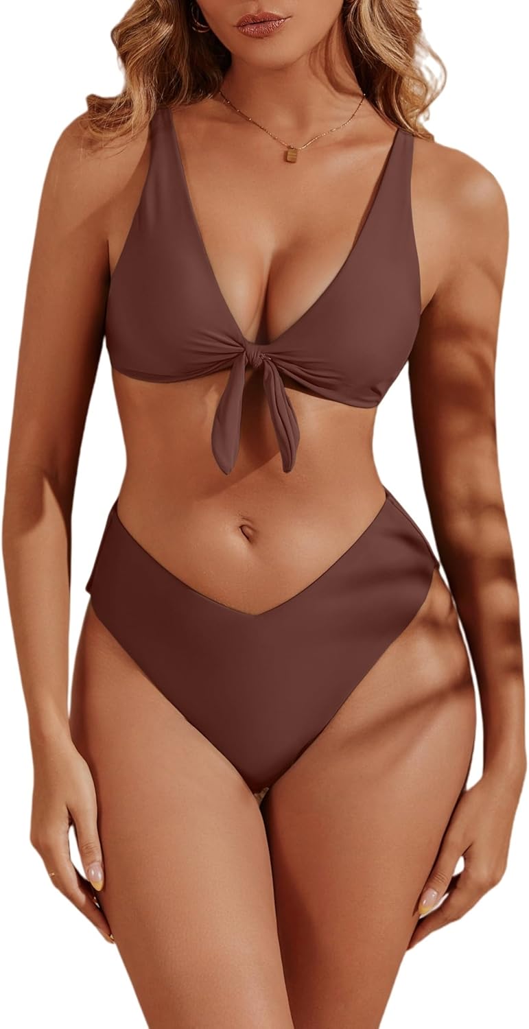 geluboao Bikini Sets for Women Two Piece Swimsuit High Waisted V Neck Tie Kont Push Up Swimwear Bathing Suit