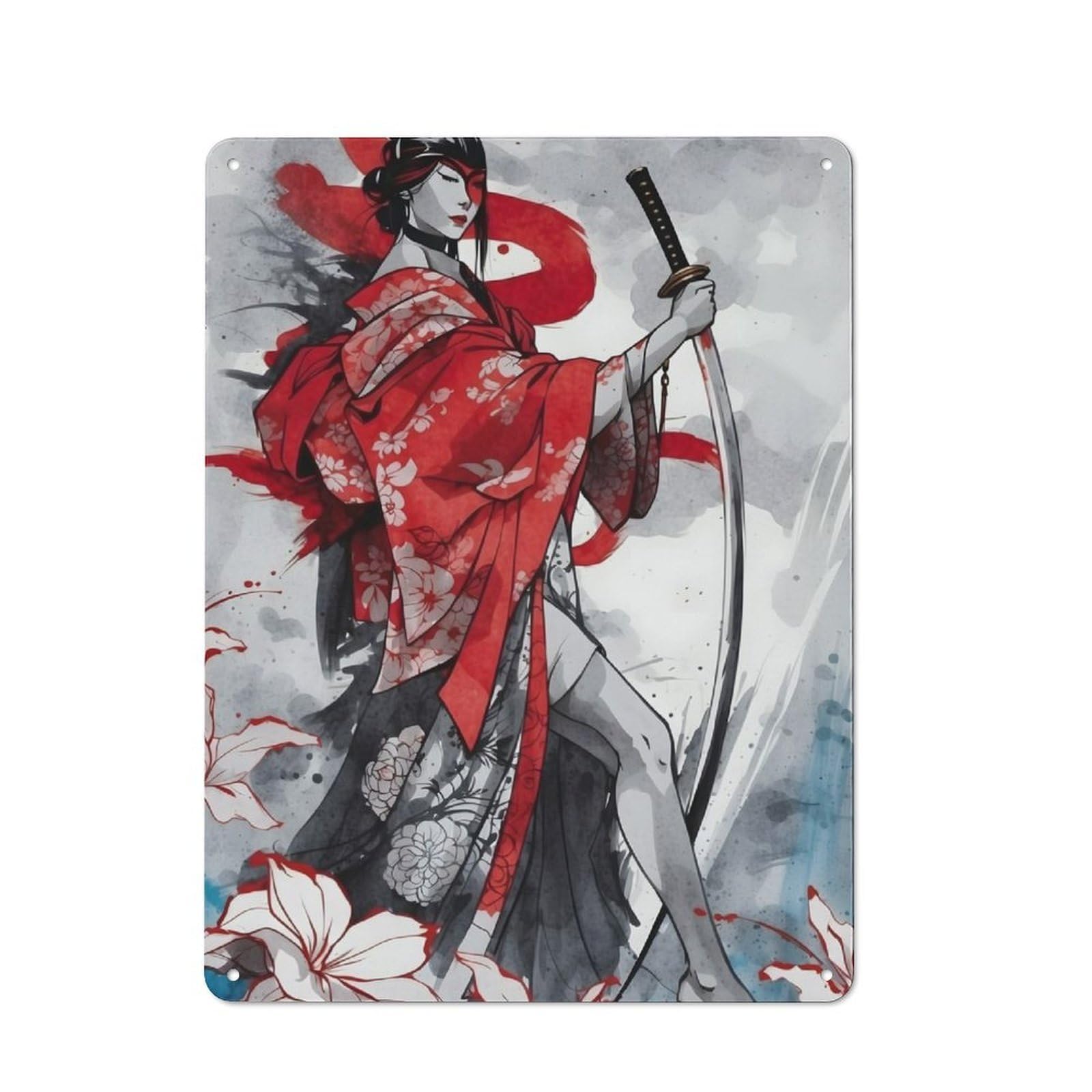 Junmoney Japan Geisha Rustic Tin Wall Plaque 40X30cm For Studio Or Craft Room, For Garage, Workshop And Man Cave Decoration