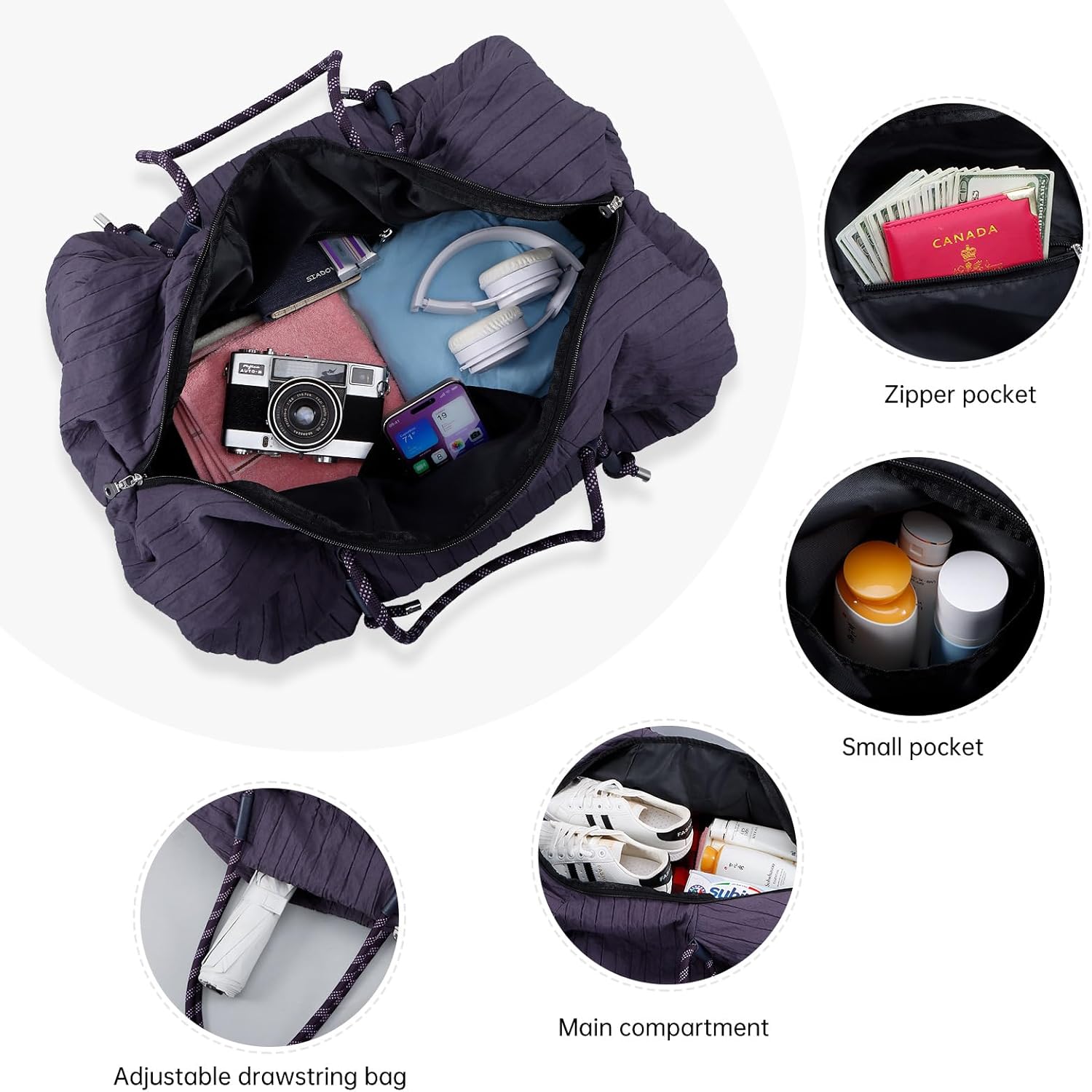 Puffy Crossbody Shoulder Bag, Travel Duffel Bag, Large Weekender Overnight Bags for Women Girl - Image 5