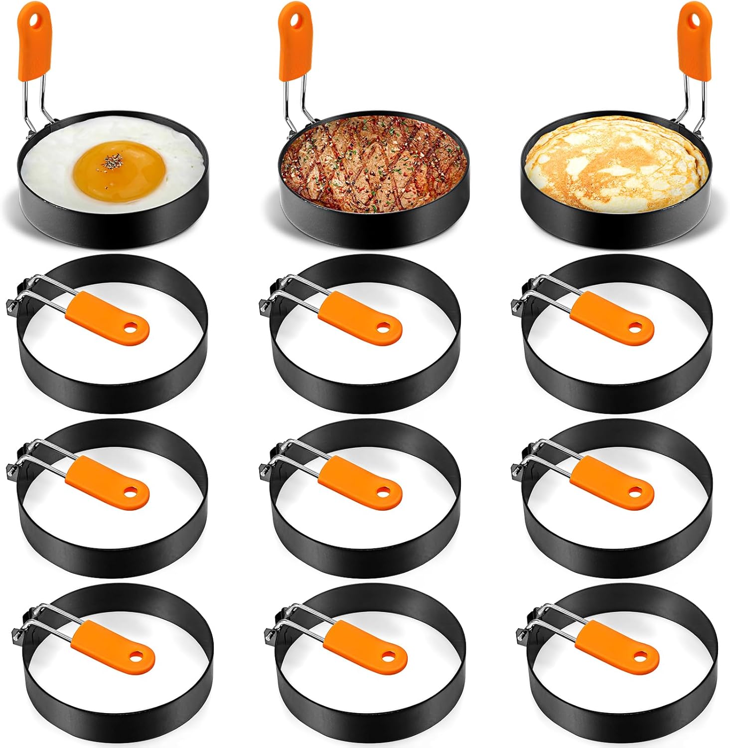 Patelai 12 Pcs 3.6 Inch Griddle Egg Ring for Frying Eggs