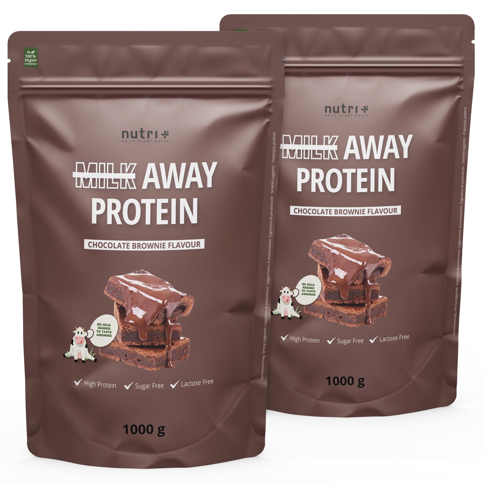 Nutri + Proteine vegane in Polvere Brownie al Cioccolato - Proteina vegan senza Soia da 1kg - Proteine 5 K da Piselli, Grano saraceno, Semi di Canapa, Riso e Semi di Zucca Chocolate Brownie