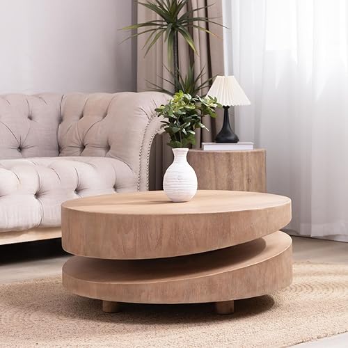 Miniatura 121 de SSLine Mesa de centro rectangular de madera antigua de 45.2 pulgadas para sala de estar, mesas auxiliares de almacenamiento de 2 niveles con patas