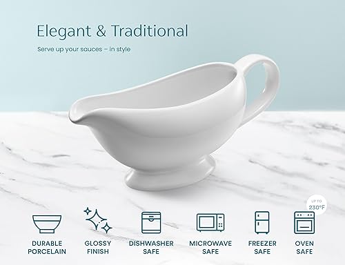 Miniatura 6 de Kook Bote de salsa de cerámica, dispensador de servir, jarra de porcelana para salsas, aderezos y crema, mango grande, apto para microondas y