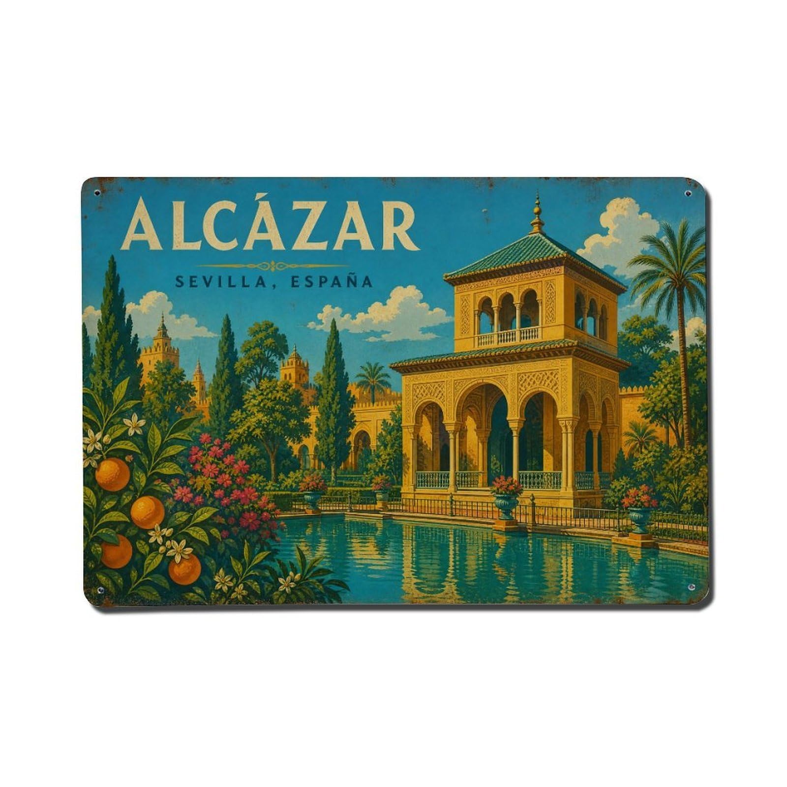 Metal Tin Sign Spain Seville Vintage Travel