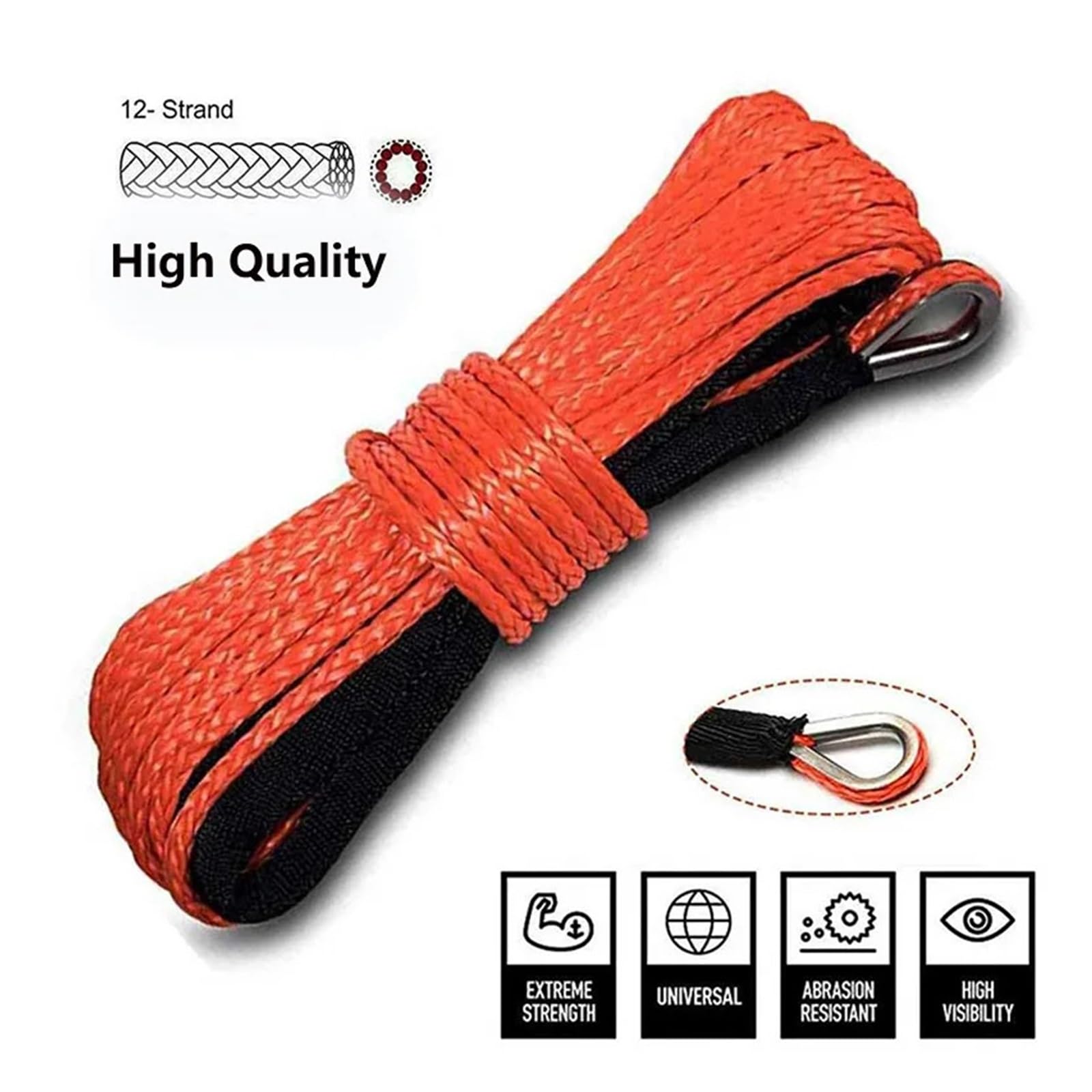 7mm X 15m Ciężarówka Łódź Awaryjna Wymiana 9300lbs 12 Strand Stringt Akcesoria Samochodowe Na Zewnątrz Syntetyczna Linka Do Wciągarki ATV UTV Solidna I Niezawodna(Red)