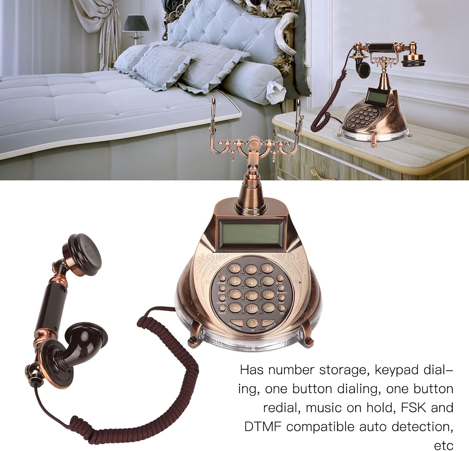 Old Fashioned Telephone, Classic Corded Desk Phone, Retro Corded Landline Telephone, Retro Vintage Phone for Home Hotel Office Decoration