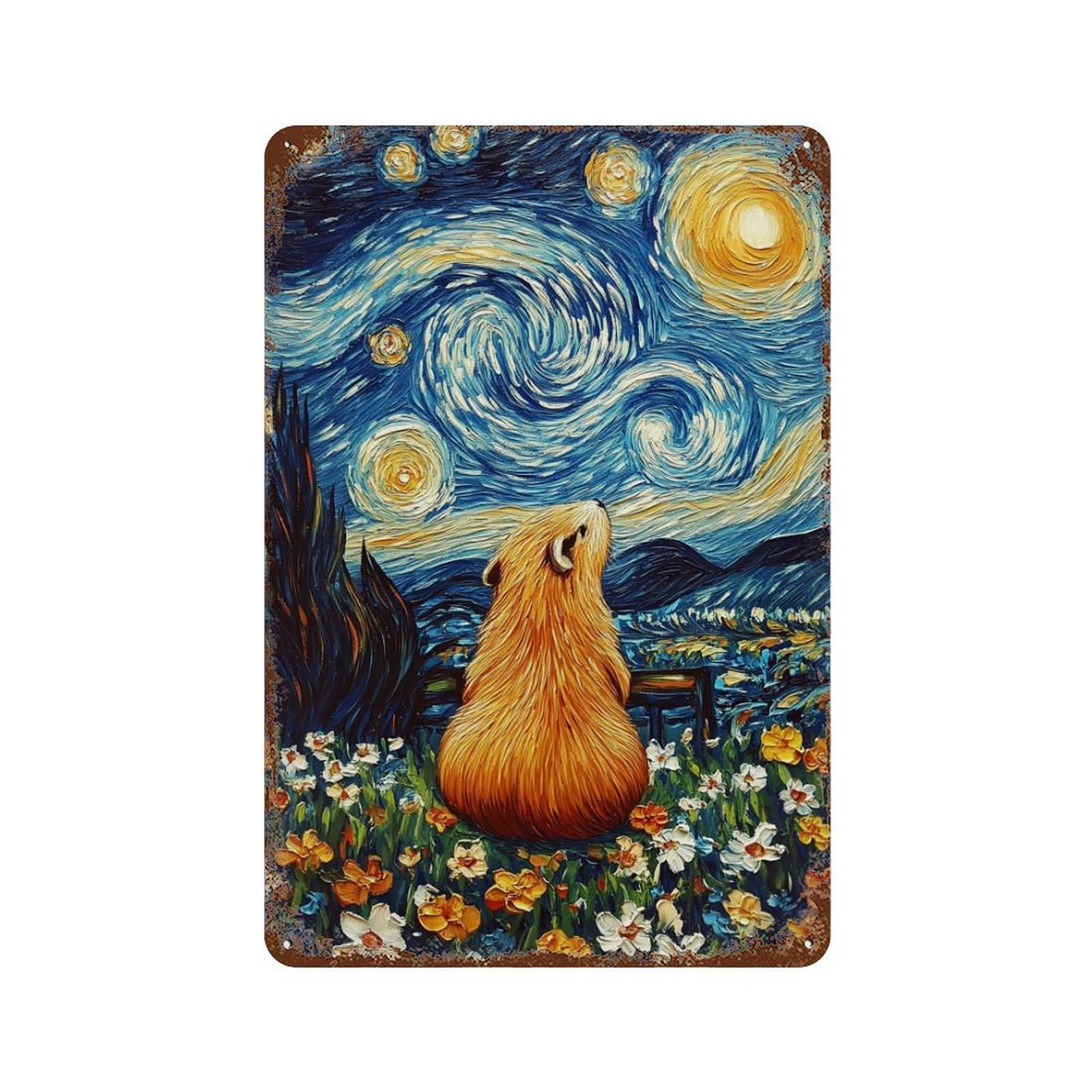 Starry Night Capybara -1 Retro Metal Sign 11.8"x7.9", Farmhouse Wall Decor for Garage, Pub Or Kitchen