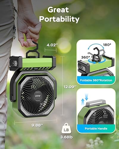 Miniatura 7 de Ventilador de camping con luz, ventilador de batería recargable de 20000 mAh, tiempo de enfriamiento máximo de 112 horas, 8 velocidades, pantalla
