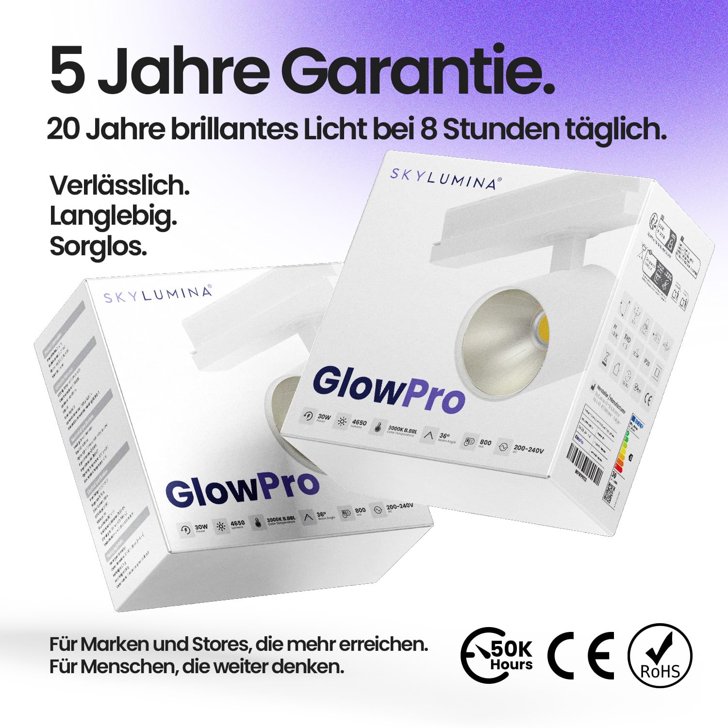 Schienenstrahler LED 30W 4650 Lumen 3000K CRI95 3 Phasen 4 Draht Brillantweiß
