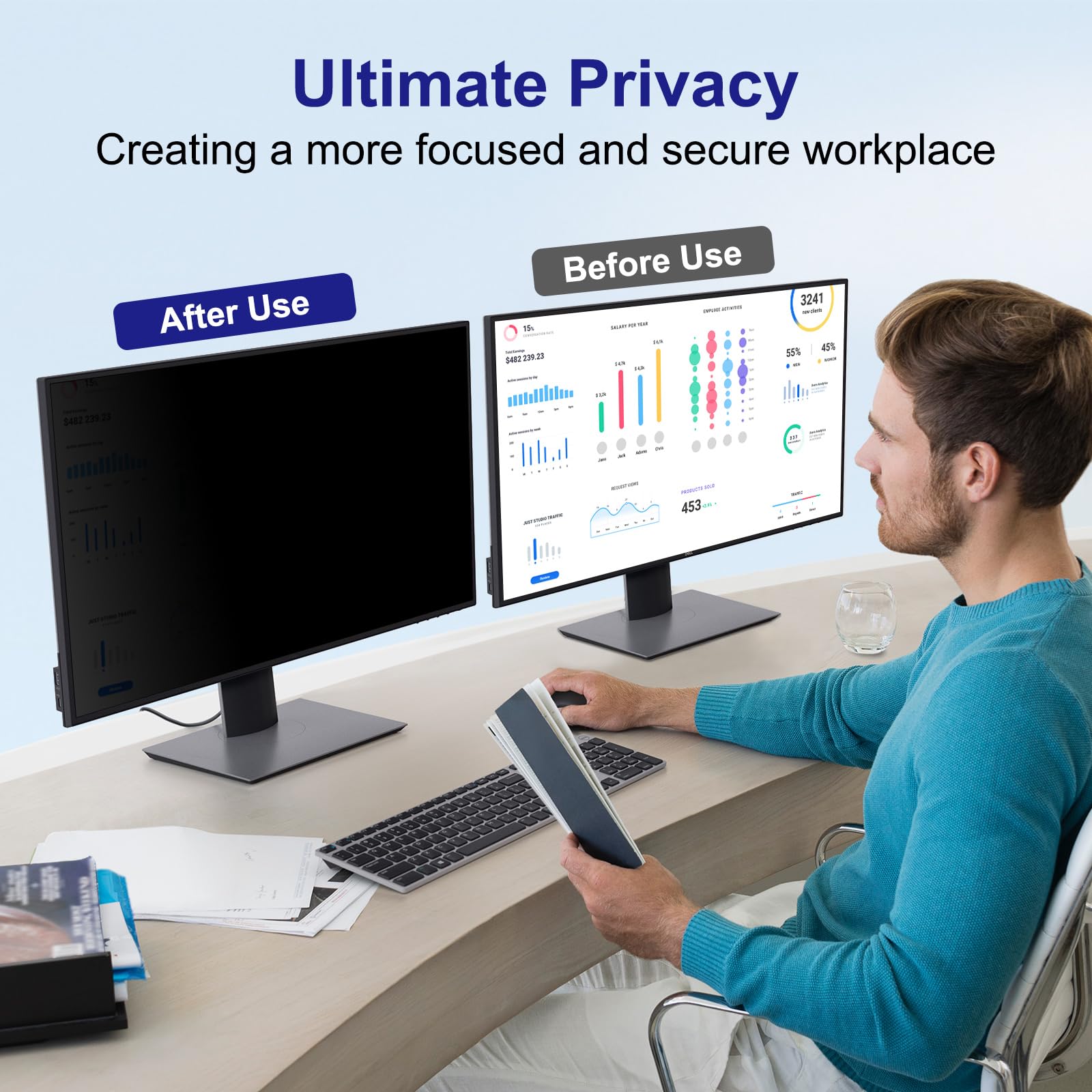 Filtro privacy per monitor del computer da 19 pollici per proporzioni 5:4, protezione degli occhi anti riflesso della luce blu, oscurante rimovibile anti spia desktop protezione filtro