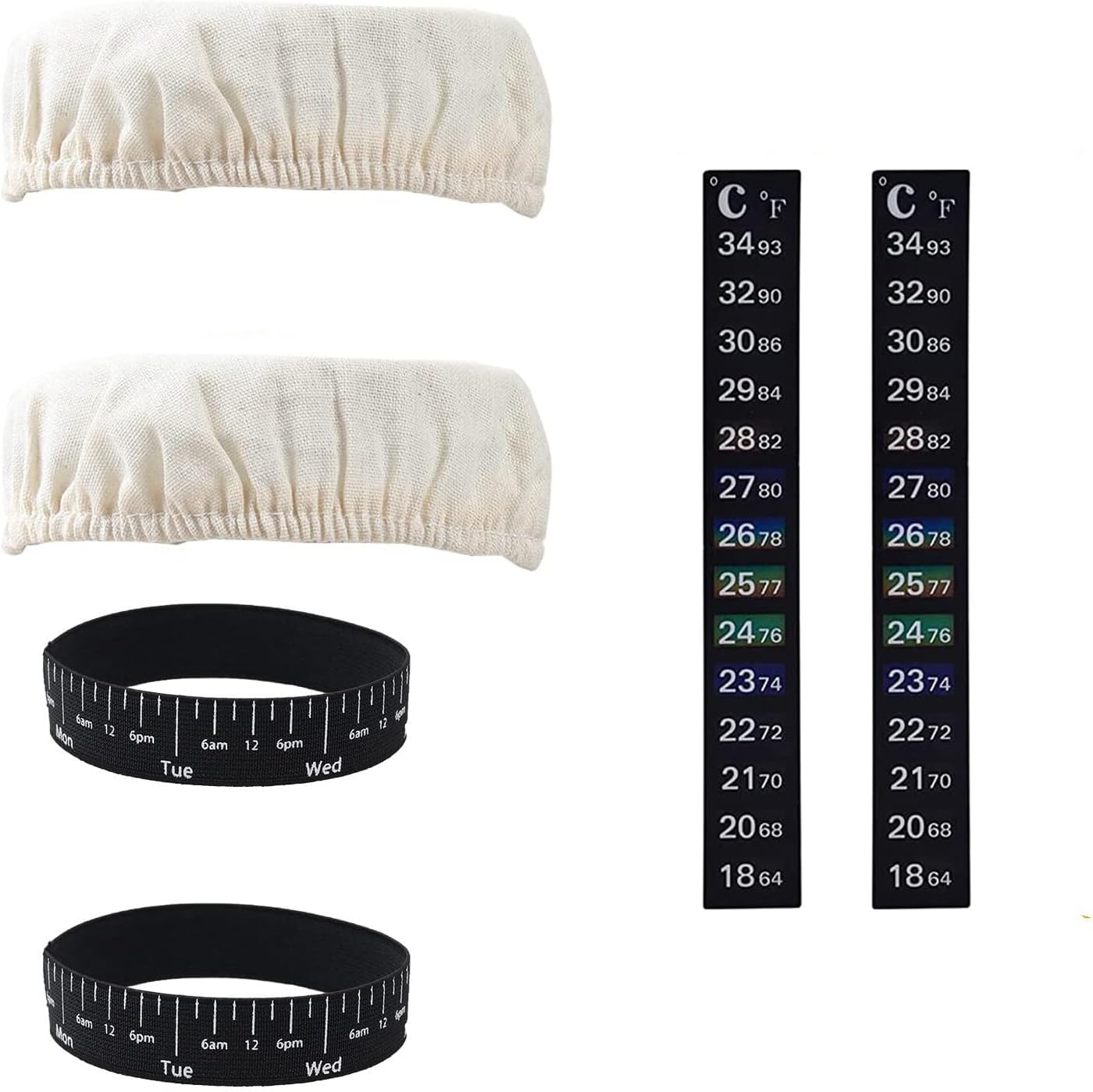 Replacement Set for Sourdough Starter Jar Kits with Cloth Cover, Temperature Gauge, and Date Bands - Upgrade Your Fermenting Experience