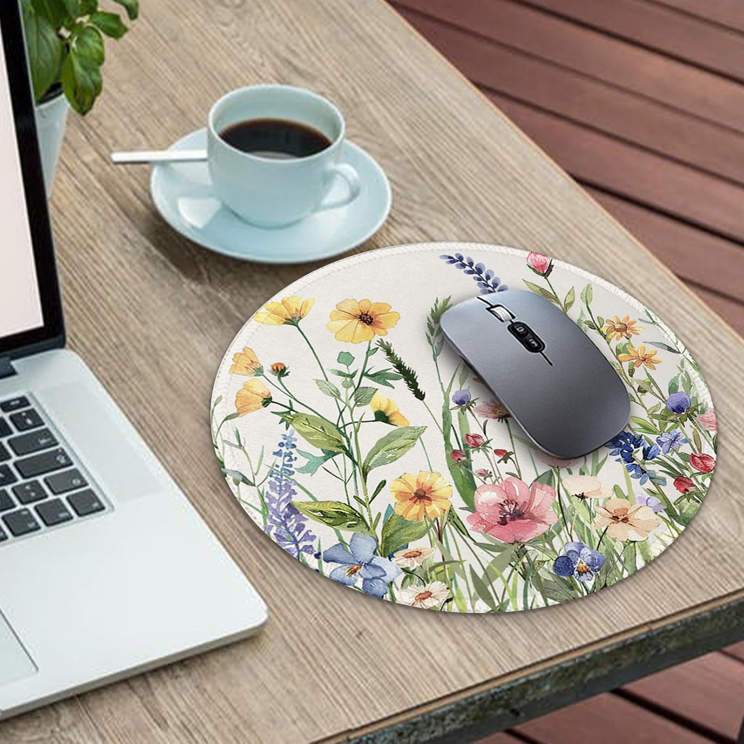 Gctriki Flowers Plants Mouse Pads for Desk, Floral Small Round Mousepad image 2