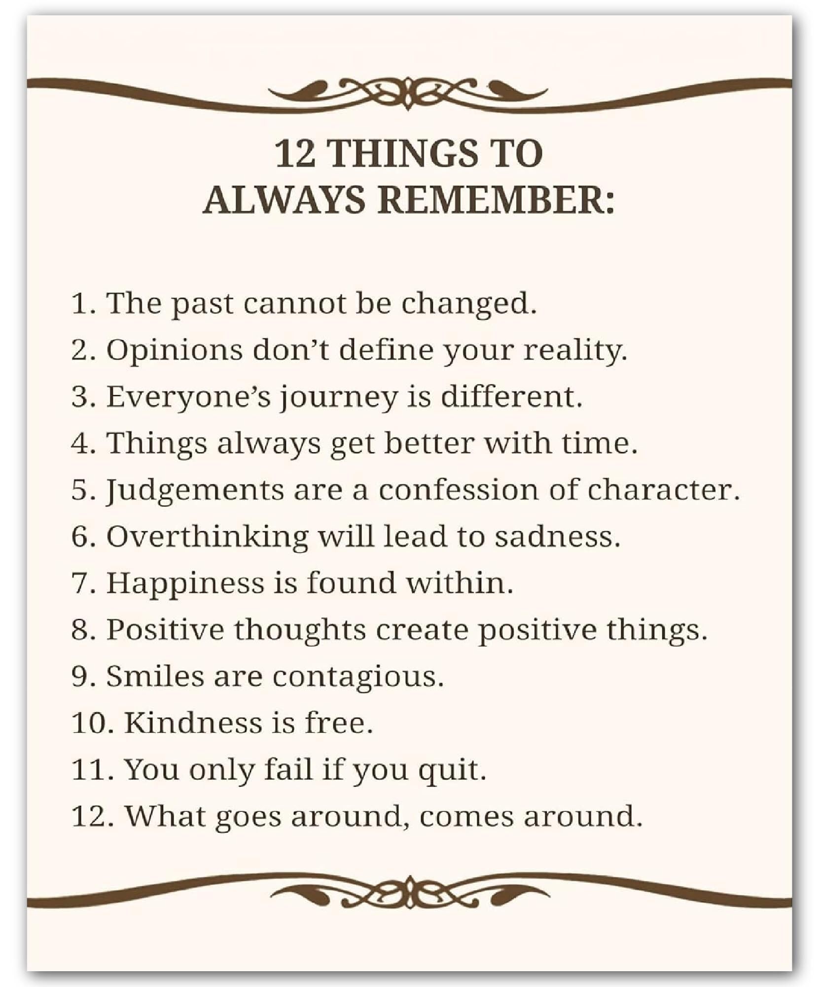 Motivational Wall Decor - 12 Things To Always Remember Inspirational Poster for Office, Home, or School to Encourage Positivity & Mindfulness(Framed,08x12inch(20x30cm))