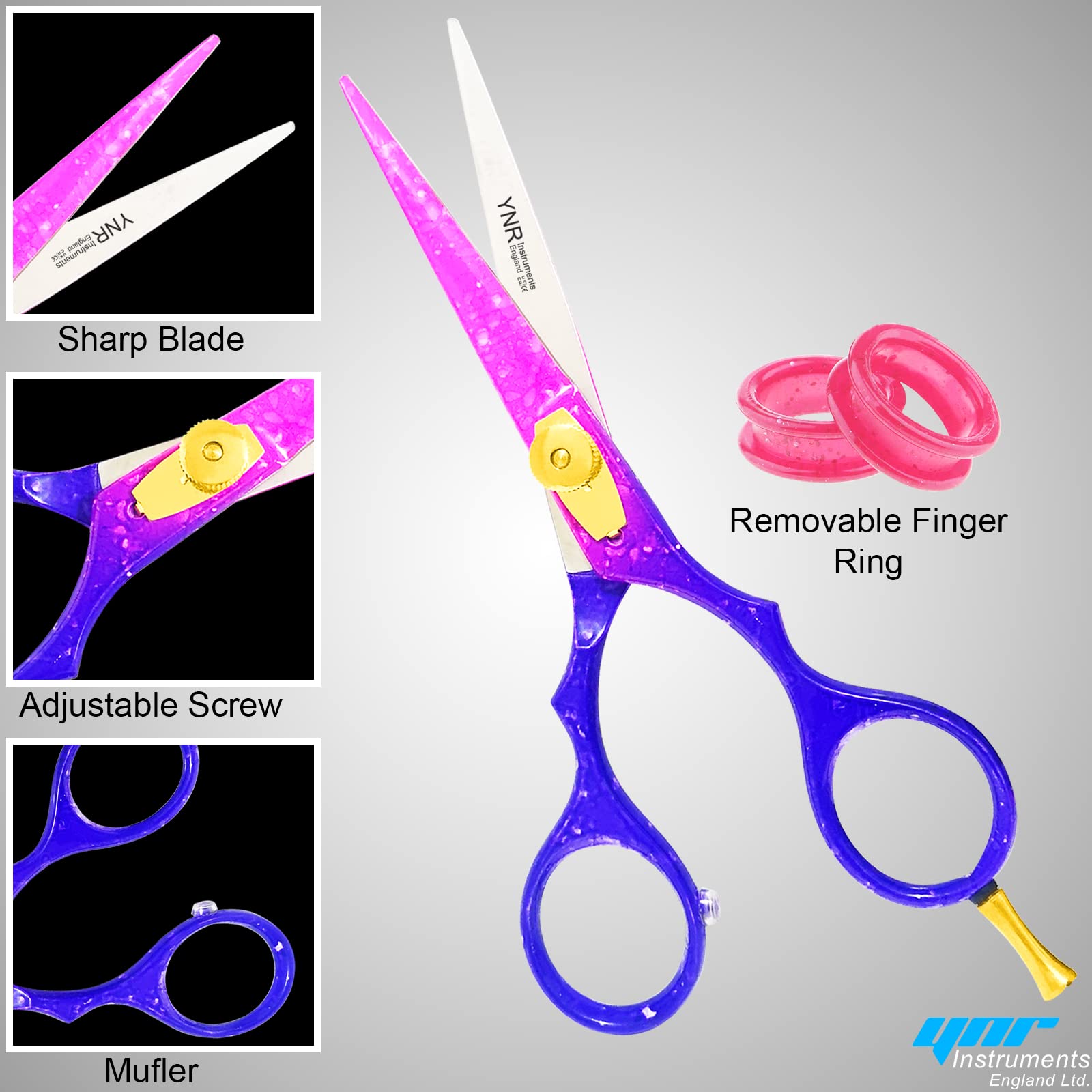YNR Professional Hairdressing Scissors Set (5.5 Inch) Hair Cutting Scissor & Thinning Scissor Comb with Case Pink Purple- Perfect for Men Women - Image 2