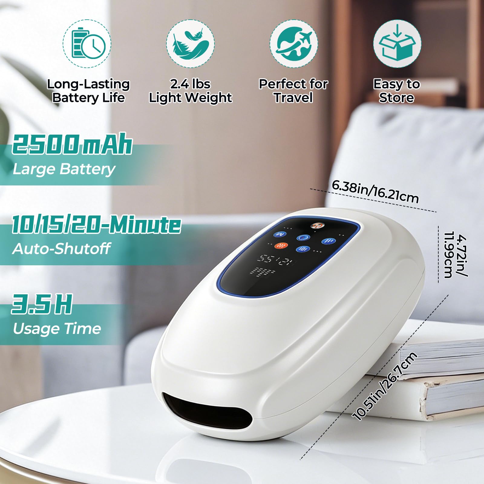 Massaggiatore elettrico a mano con calore e compressione, 3 modalità 5 livelli massaggiatore manuale senza fili, massaggio riscaldato da polso con palmo delle mani, funzionamento touchscreen, timer