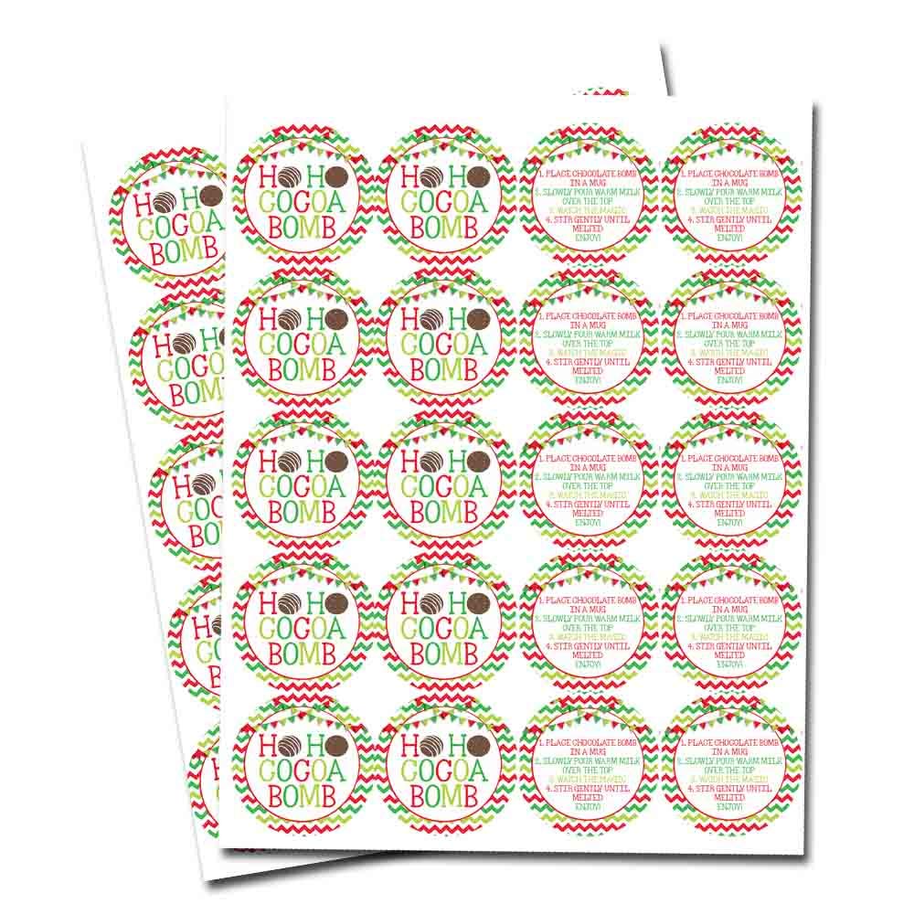 Ho Ho Cocoa Bomb Christmas Themed Hot Cocoa Bomb Packaging Sticker Labels, Total of 40 2" Circle Stickers (20 Sets of 2) by AmandaCreation