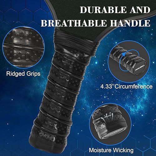 Miniatura 4 de Juego de 2 palas de pickleball con 4 bolas, una bolsa ligera, pala de pickleball de fibra de vidrio, raquetas y pelotas de pickleball para hombres,