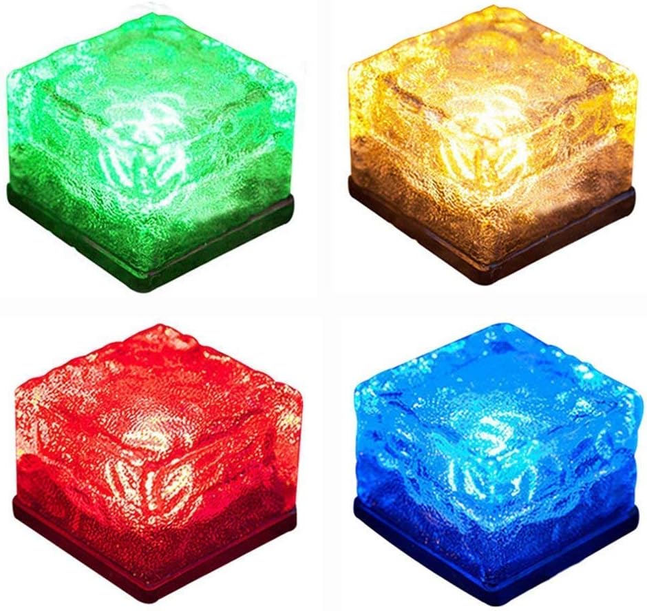 Solar Glass Brick Light - Crystal Brick Stone - Garden Solar Ice Cube Charming Glass Brick Lights Colour Change LED Garden Courtyard Pathway Patio Pool Outdoor Decoration Christmas(RGB 4PCS)