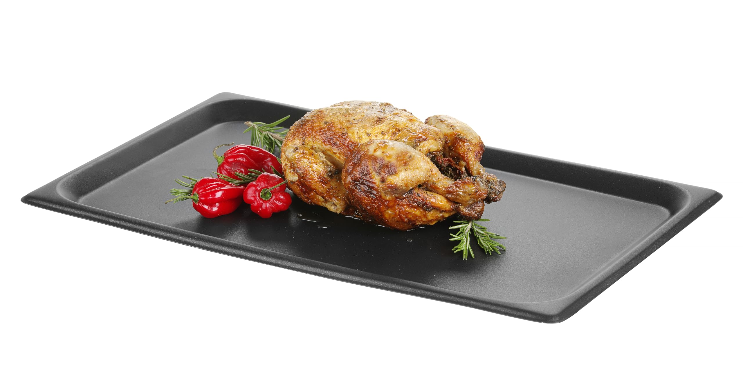 HENDI Teglia da forno, GN 1/1, CONVECTOMAT, vassoio per forno, per l'uso in forno, barbecue, per cuocere, con bordo ampio e rivestimento antiaderente, resiste fino a 200°C, 530x325x(H)17mm, alluminio