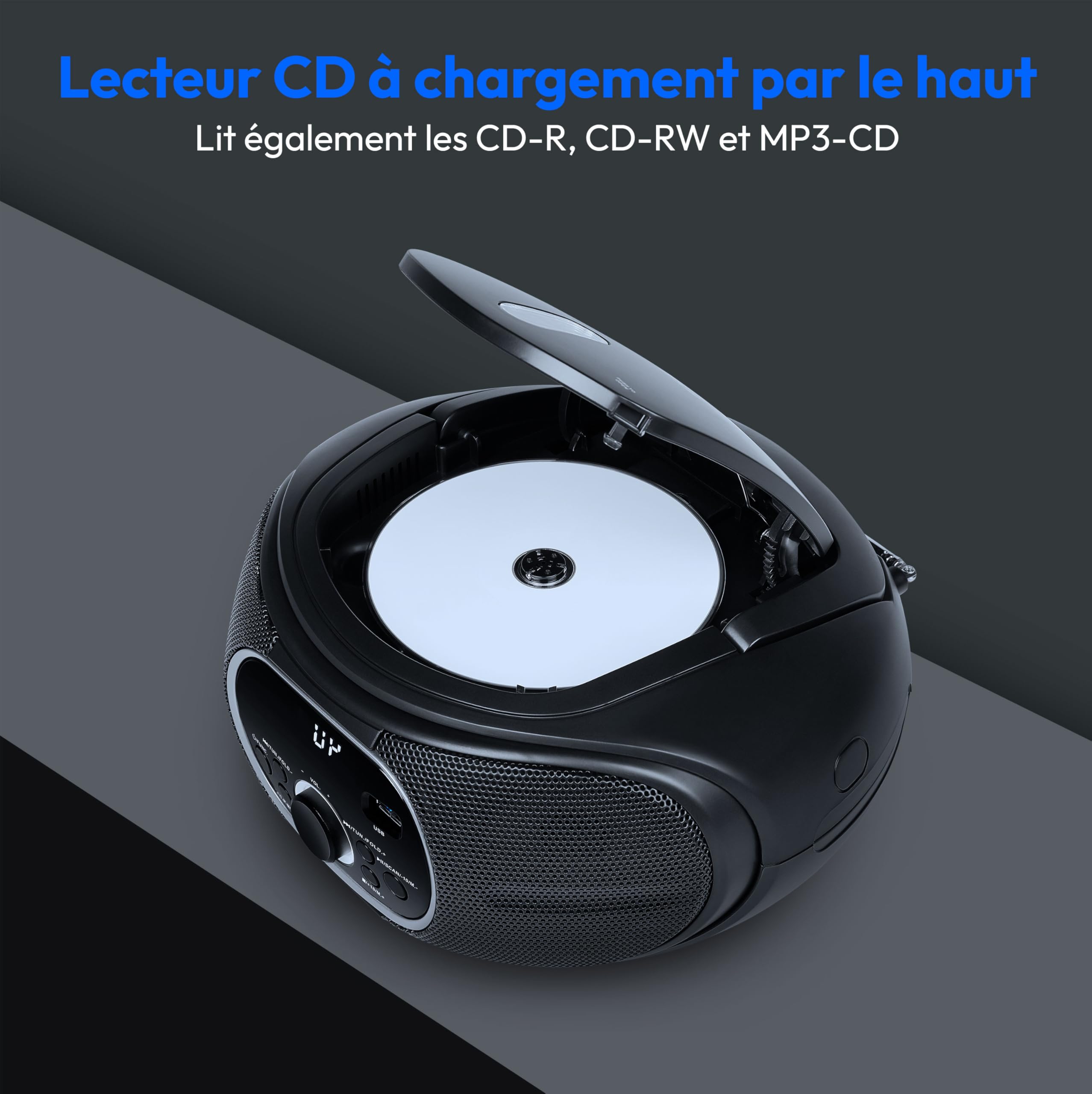 MEDION Boombox Portable E65711, Lecteur CD/MP3, FM, AUX, Fonctionnement sur Piles, Noir
