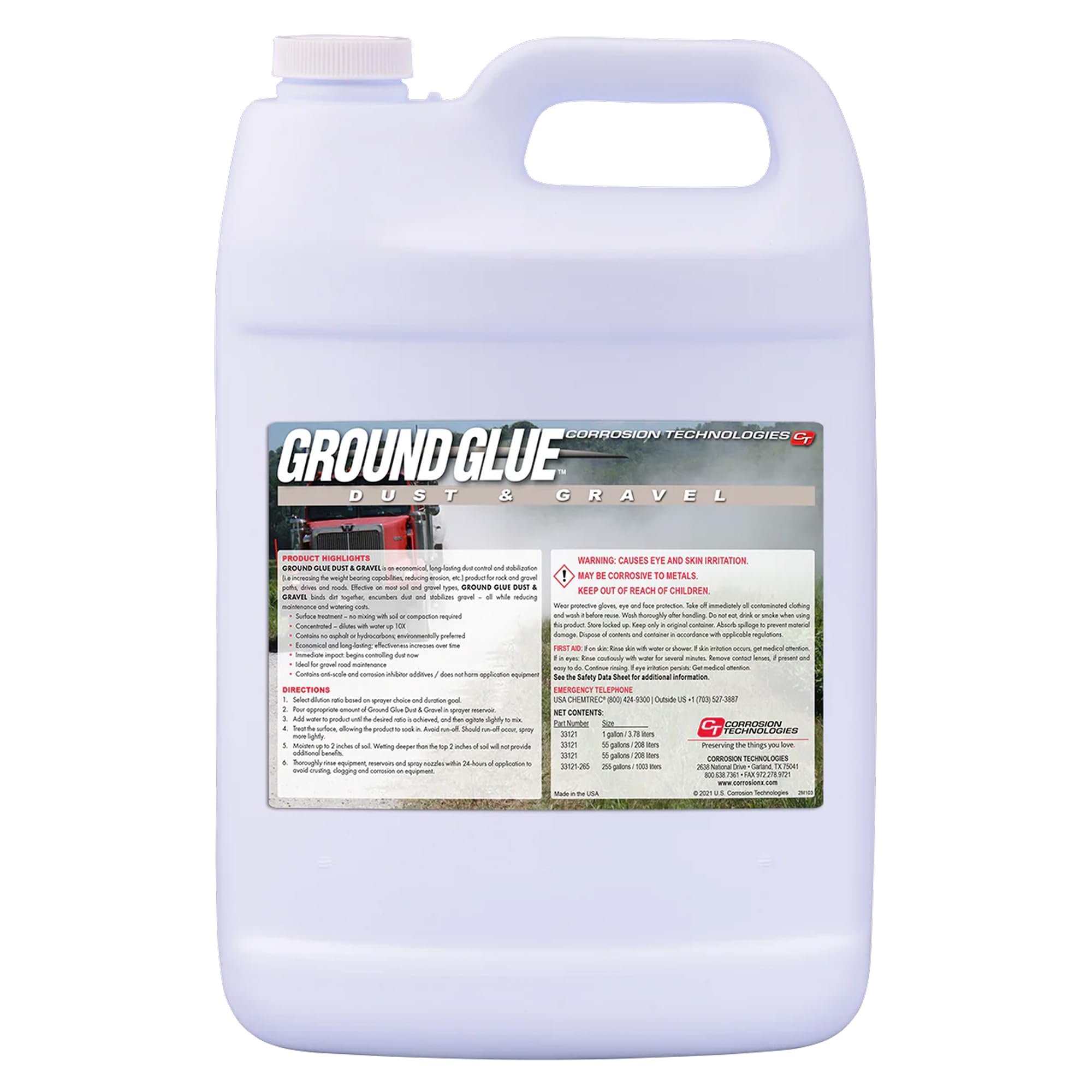 Corrosion Technologies Ground Glue Dust & Gravel, Dust Control Binder for Paths, Roads, Driveways, Ranch & ATV Trails, Super Concentrated Formula for Outdoor Soil & Rock Stabilization, 1 Gallon