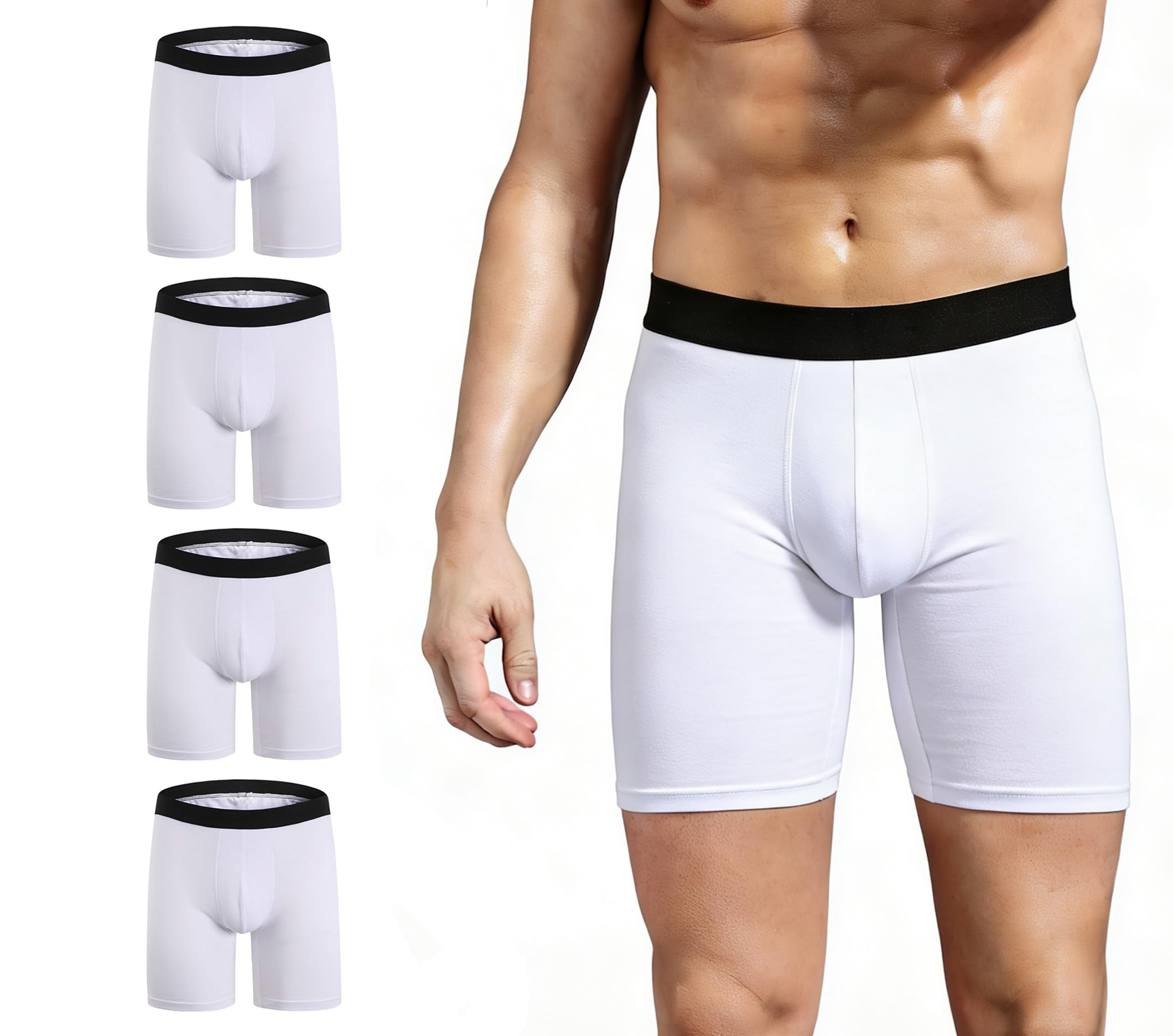 ZLYC Men Long Leg Cotton Boxer Shorts Underwear, 3/4 Pack