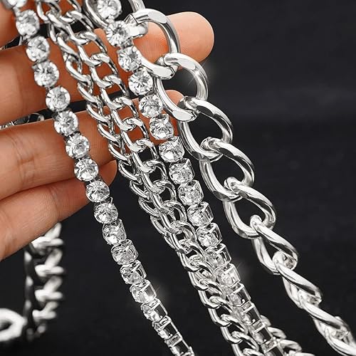 Miniatura 4 de Suyi Cinturón de cadena multicapa Cinturones de cadena de metal con diamantes de imitación para mujer Cadena de cintura dorada punk