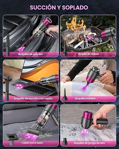 Miniatura 4 de EYYA Aspiradora de mano inalámbrica para automóvil, mini aspiradora portátil 4 en 1, 15000 PA de alta potencia y plumero de aire con luz LED para